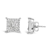 Sterling Silver 1.0 Cttw Princess Diamond Composite Square Stud Earrings-3 thumbnail 4