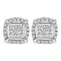 Sterling Silver 1/2 Cttw Princess Cut Diamond Composite and Halo Stud Earrings-0