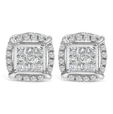 Sterling Silver 1/2 Cttw Princess Cut Diamond Composite and Halo Stud Earrings-0 thumbnail 1