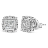 Sterling Silver 1/2 Cttw Princess Cut Diamond Composite and Halo Stud Earrings-1 thumbnail 2