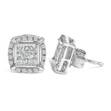 Sterling Silver 1/2 Cttw Princess Cut Diamond Composite and Halo Stud Earrings-3 thumbnail 4
