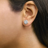 Sterling Silver 1/2 Cttw Princess Cut Diamond Composite and Halo Stud Earrings-2 thumbnail 3