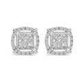 Sterling Silver 1 Cttw Princess Cut Diamond Square Halo Stud Earrings-0