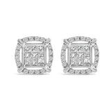 Sterling Silver 1 Cttw Princess Cut Diamond Square Halo Stud Earrings-0 thumbnail 1