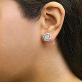 Sterling Silver 1 Cttw Princess Cut Diamond Square Halo Stud Earrings-2 thumbnail 3