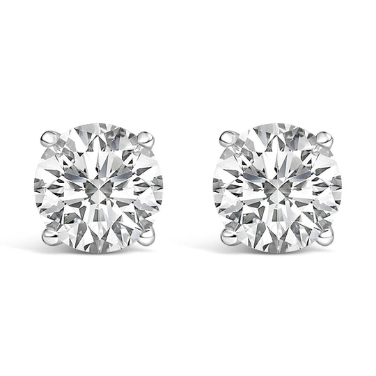 Platinum Round Lab Grown Diamond Solitaire Stud Earrings-0
