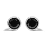 .925 Sterling Silver Round Brilliant-Cut Black Diamond Bezel-Set Stud Earrings with Screw Backs (Fancy Color-Enhanced, I2-I3 Clarity)-5 thumbnail 6