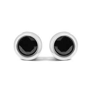 .925 Sterling Silver Round Brilliant-Cut Black Diamond Bezel-Set Stud Earrings with Screw Backs (Fancy Color-Enhanced, I2-I3 Clarity)-1
