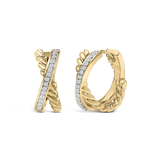 14K Yellow Gold Plated Sterling Silver 1/5 Cttw Diamond Twisted Design Hoop Earrings-0