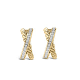 14K Yellow Gold Plated Sterling Silver 1/5 Cttw Diamond Twisted Design Hoop Earrings-1 thumbnail 2