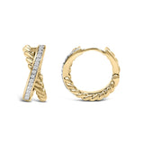 14K Yellow Gold Plated Sterling Silver 1/5 Cttw Diamond Twisted Design Hoop Earrings-3 thumbnail 4