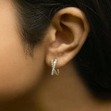 14K Yellow Gold Plated Sterling Silver 1/5 Cttw Diamond Twisted Design Hoop Earrings-2 thumbnail 3