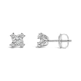 Sterling Silver 1/2 Cttw Lab Grown Diamond Quad Cluster Stud Earrings-3 thumbnail 4