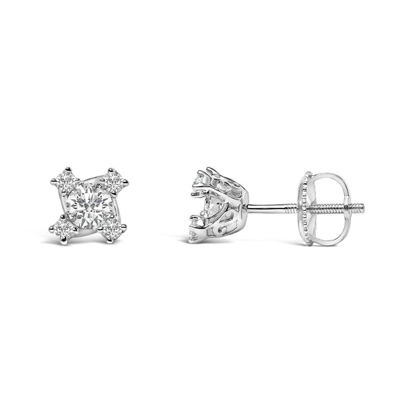 Sterling Silver 1/2 Cttw Lab Grown Diamond Quad Cluster Stud Earrings