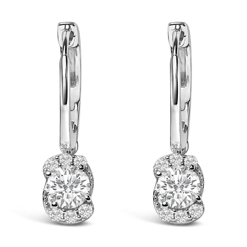 Sterling Silver 5/8 Cttw Lab Grown Diamond Oval Cluster Drop Earrings