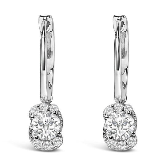Sterling Silver 5/8 Cttw Lab Grown Diamond Oval Cluster Drop Earrings-0