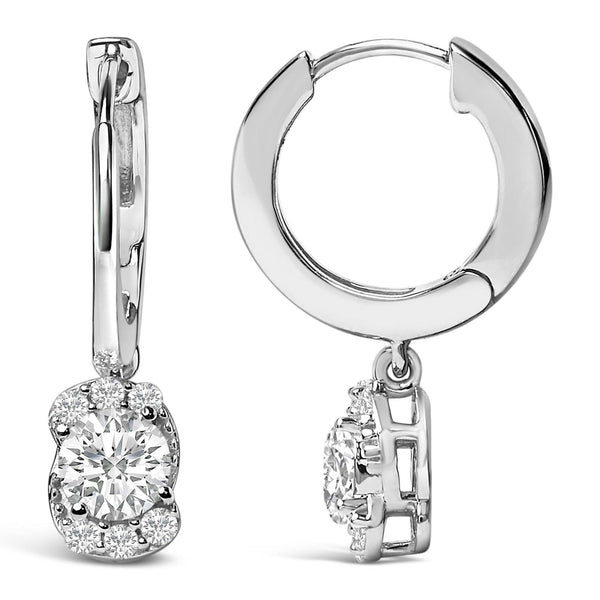 Sterling Silver 5/8 Cttw Lab Grown Diamond Oval Cluster Drop Earrings