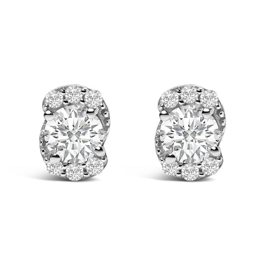 Sterling Silver 5/8 Cttw Lab Grown Diamond Oval Cluster Stud Earrings-0