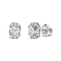Sterling Silver 5/8 Cttw Lab Grown Diamond Oval Cluster Stud Earrings