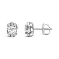 Sterling Silver 5/8 Cttw Lab Grown Diamond Oval Cluster Stud Earrings