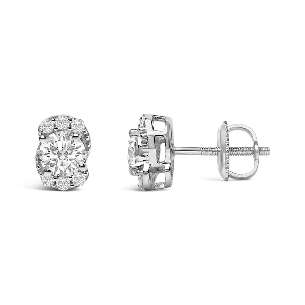 Sterling Silver 5/8 Cttw Lab Grown Diamond Oval Cluster Stud Earrings