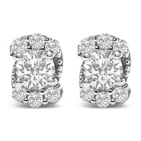 Sterling Silver 1/3 Cttw Lab Grown Diamond Halo Swirl Stud Earrings