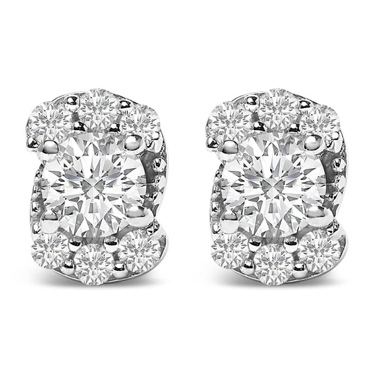 Sterling Silver 1/3 Cttw Lab Grown Diamond Halo Swirl Stud Earrings-0