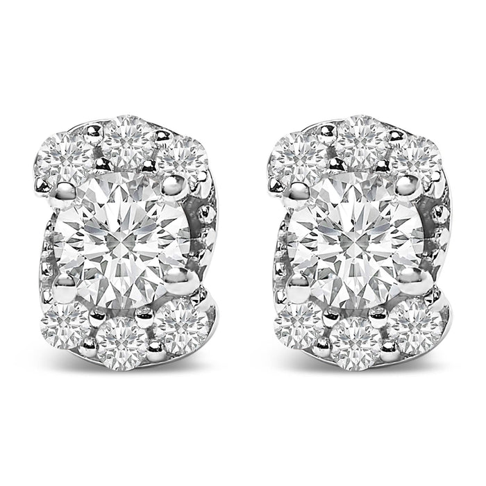 Sterling Silver 1/3 Cttw Lab Grown Diamond Halo Swirl Stud Earrings