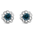 .925 Sterling Silver 1/2 Cttw Blue Diamond with Openwork Floral Halo Stud Earrings-0