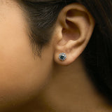 .925 Sterling Silver 1/2 Cttw Blue Diamond with Openwork Floral Halo Stud Earrings-2 thumbnail 3
