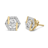 14K Yellow Gold Plated Silver 7/8 Cttw Lab Grown Diamond Hexagon Stud Earrings-1 thumbnail 2