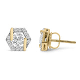 14K Yellow Gold Plated Silver 7/8 Cttw Lab Grown Diamond Hexagon Stud Earrings-3 thumbnail 4