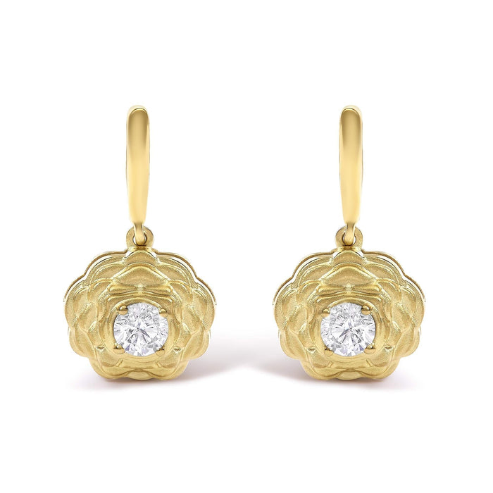 14K Yellow Gold Plated Sterling Silver 5/8 Cttw Lab Grown Diamond Flower Drop Earrings