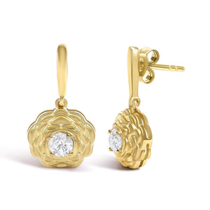 14K Yellow Gold Plated Sterling Silver 5/8 Cttw Lab Grown Diamond Flower Drop Earrings-1