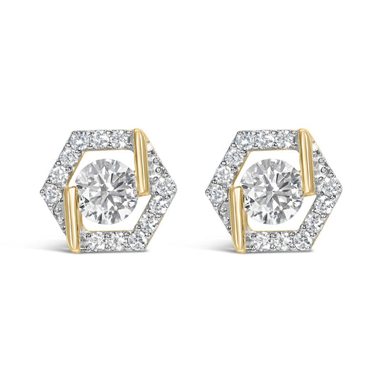 10K Yellow Gold Plated .925 Sterling Silver 2.0 Cttw Lab Grown Diamond Hexagon Halo Stud Earrings
