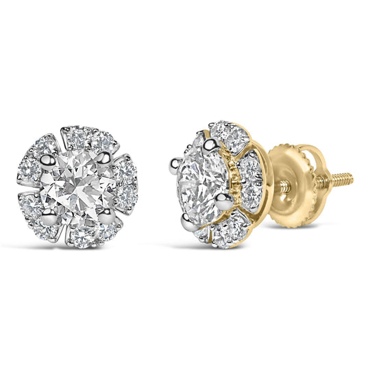 10K Yellow Gold Plated Sterling Silver 2.0 Cttw Lab Grown Diamond Floral Halo Stud Earrings