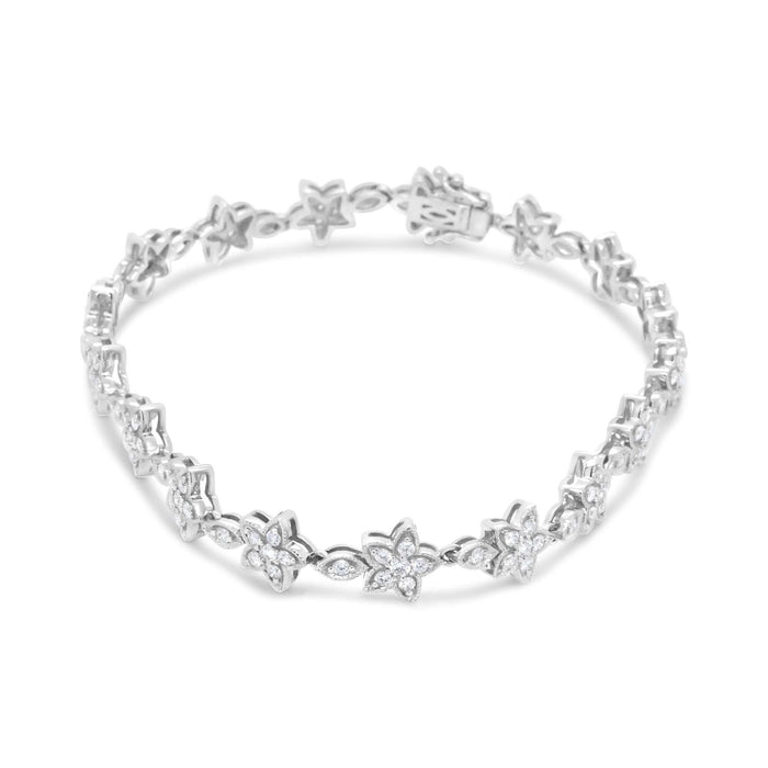 14K Gold 1 1/5 Cttw Round Diamond Floral Star-Shaped Link Bracelet (H-I Color, SI1-SI2 Clarity) -Size 7