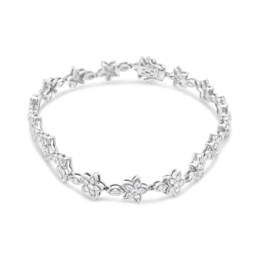 14K Gold 1 1/5 Cttw Round Diamond Floral Star-Shaped Link Bracelet (H-I Color, SI1-SI2 Clarity) -Size 7