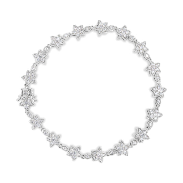 14K Gold 1 1/5 Cttw Round Diamond Floral Star-Shaped Link Bracelet (H-I Color, SI1-SI2 Clarity) -Size 7