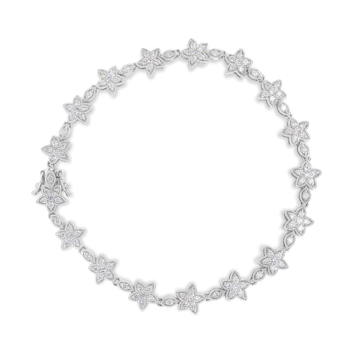 14K Gold 1 1/5 Cttw Round Diamond Floral Star-Shaped Link Bracelet (H-I Color, SI1-SI2 Clarity) -Size 7