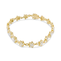 14K Gold 1 1/5 Cttw Round Diamond Floral Star-Shaped Link Bracelet (H-I Color, SI1-SI2 Clarity) -Size 7