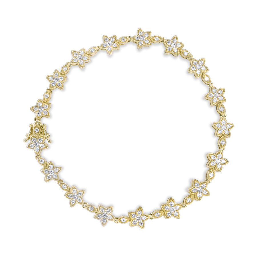 14K Gold 1 1/5 Cttw Round Diamond Floral Star-Shaped Link Bracelet (H-I Color, SI1-SI2 Clarity) -Size 7
