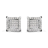10K white gold ring with princess diamond stones in double square halo setting thumbnail 1