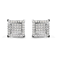 10K White Gold 1 1/4 Cttw Princess Diamond Composite Double Square and Halo Stud Earrings (I-J Color, I1-I2 Clarity)