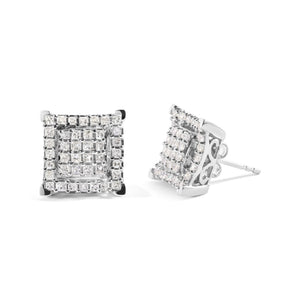 10K White Gold 1 1/4 Cttw Princess Diamond Composite Double Square and Halo Stud Earrings (I-J Color, I1-I2 Clarity)-1