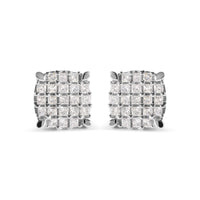 10K White Gold 3/4 Cttw Princess Diamond Composite Cushion Shape Stud Earrings (I-J Color, I1-I2 Clarity)