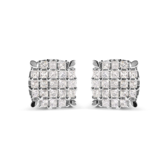 10K White Gold 3/4 Cttw Princess Diamond Composite Cushion Shape Stud Earrings (I-J Color, I1-I2 Clarity)