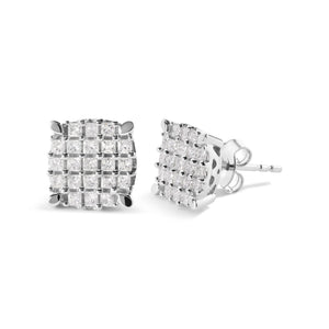 10K White Gold 3/4 Cttw Princess Diamond Composite Cushion Shape Stud Earrings (I-J Color, I1-I2 Clarity)-1