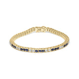 14K Yellow Gold 1 3/4 Cttw Diamond and 5.0 Cttw Blue Sapphire Bezel Set Tennis Bracelet (G-H Color, SI1-SI2 Clarity) - 7