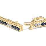 14K Yellow Gold 1 3/4 Cttw Diamond and 5.0 Cttw Blue Sapphire Bezel Set Tennis Bracelet (G-H Color, SI1-SI2 Clarity) - 7